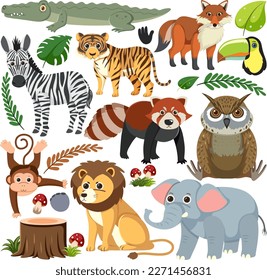 Set of mix animal character illustration