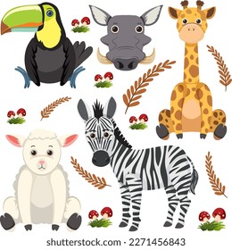 Set of mix animal character illustration