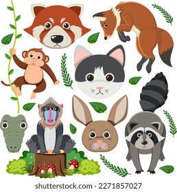 Set of mix animal character illustration