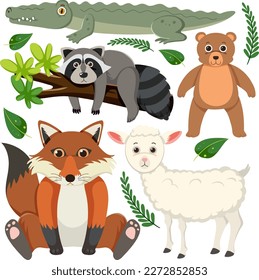 Set of mix animal character illustration