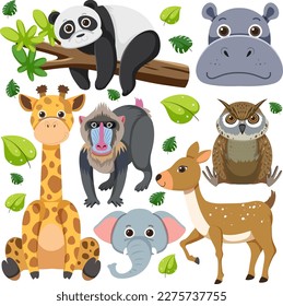 Set of mix animal character illustration