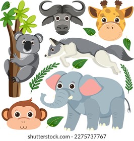 Set of mix animal character illustration