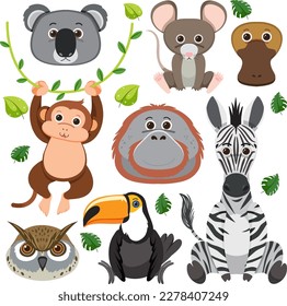 Set of mix animal character illustration