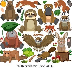 Set of mix animal character illustration