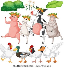 Set of mix animal farm character illustration