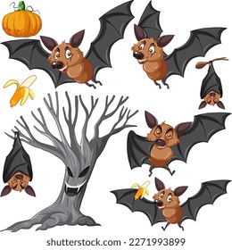 Conjunto de ilustraciones de caracteres de murciélago de combinación