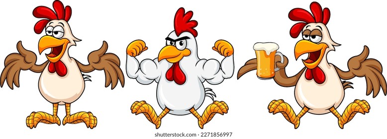 Set of mix chicken character illustration