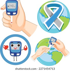 Set of mix diabetes object illustration
