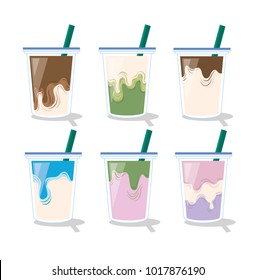 Set of mix drink. Coffee, milk , chocolate green tea