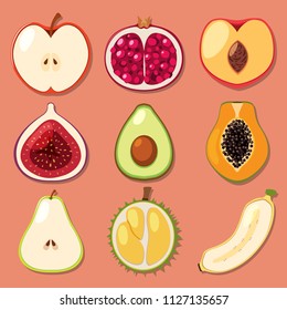 Eine Reihe von Mix-Fruchtschnitt-Illustrationen