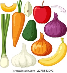 Set of mix fruit and vegetable illustration