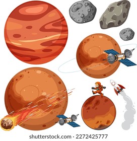 Set mit Mix-Mars-Cartoon-Illustration