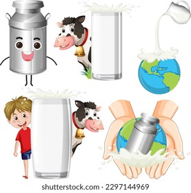 Set of mix milk dairy illustration