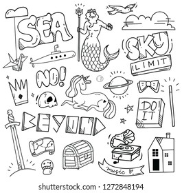 set of mix object in hand drawing vector illustration