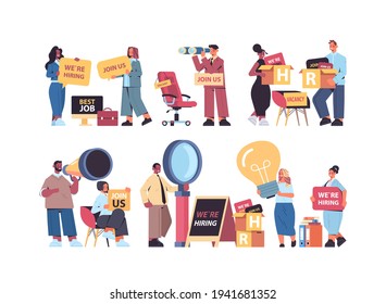 set mix race hr managers holding we are hiring join us posters vacancy open recruitment human resources