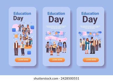 set mix race students group with books standing together during meeting education day e-learning concept horizontal