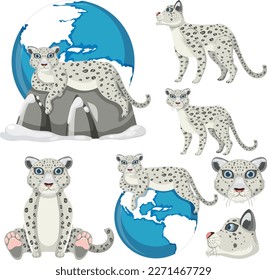 Conjunto de ilustraciones de leopardo de nieve mixto