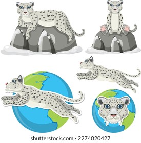 Set of mix snow leopard illustration
