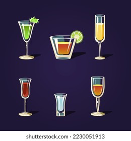 Set aus gemischten alkoholischen und alkoholalkoholfreien Getränken und Cocktails Vektorgrafik