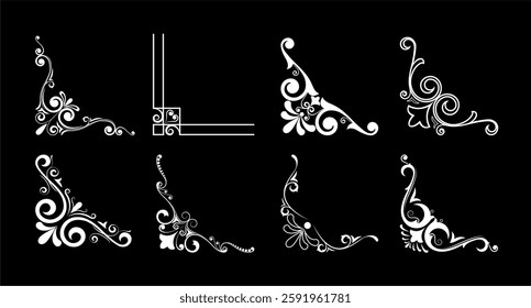 Set of mixed border corners and floral classical decorations
