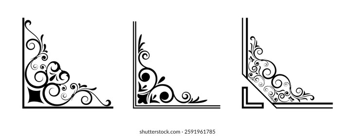 Set of mixed border corners and floral classical decorations