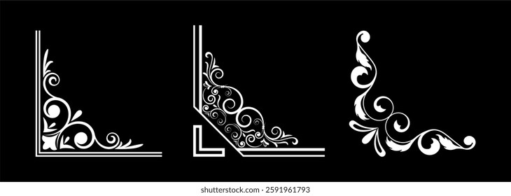 Set of mixed border corners and floral classical decorations