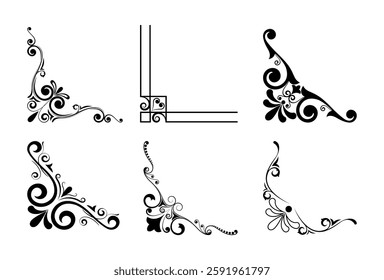 Set of mixed border corners and floral classical decorations