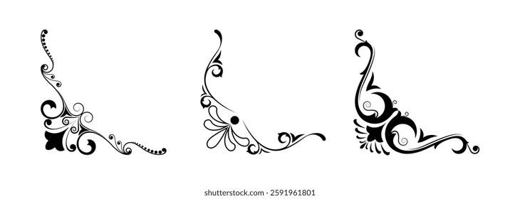 Set of mixed border corners and floral classical decorations