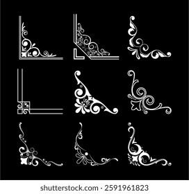 Set of mixed border corners and floral classical decorations