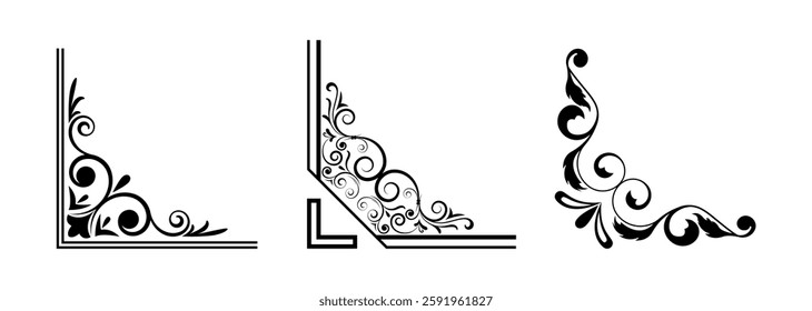 Set of mixed border corners and floral classical decorations