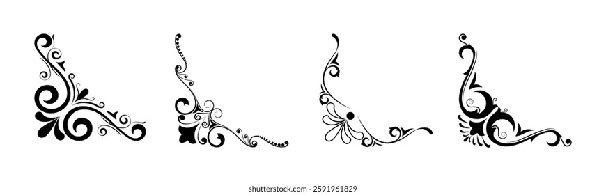 Set of mixed border corners and floral classical decorations