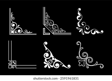 Set of mixed border corners and floral classical decorations