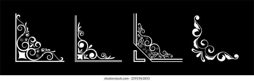 Set of mixed border corners and floral classical decorations