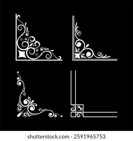 Set of mixed border corners and floral classical decorations