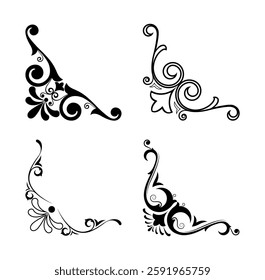 Set of mixed border corners and floral classical decorations