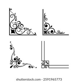 Set of mixed border corners and floral classical decorations