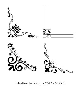 Set of mixed border corners and floral classical decorations