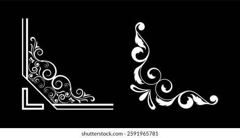 Set of mixed border corners and floral classical decorations