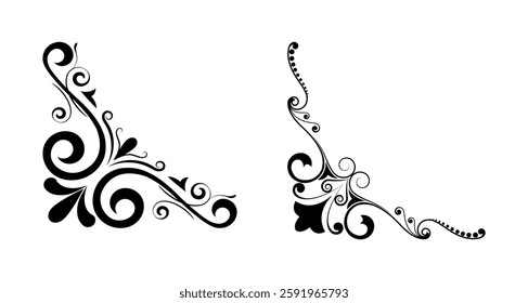 Set of mixed border corners and floral classical decorations