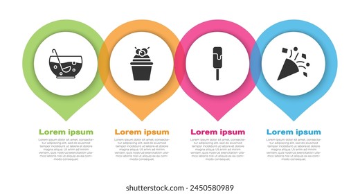 Set Mixed punch in bowl, Cake, Ice cream and Festive confetti. Business infographic template. Vector