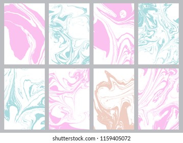 Set of mixture liquid marble acrylic makeup paints. Applicable for design cover, presentation, invitation, flyer and business card. Fluid art puzzle texture. Vector.