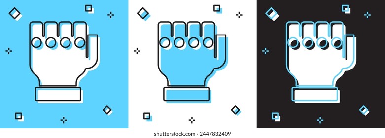 Set MMA glove icon isolated on blue and white, black background. Sports accessory fighters. Warrior gloves.  Vector