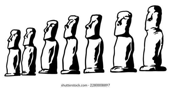 Set of moai idol - statues of Easter Island - vector illustration