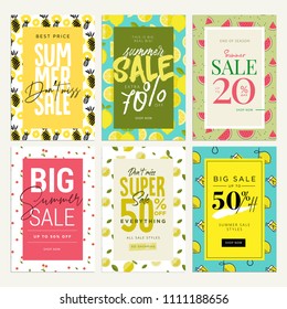 Set of mobile ads and posters. Summer sale banners. Vector illustrations concept for online shopping, e-commerce, internet advertising, social media ads and banners, marketing material.