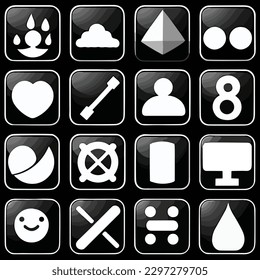Set of mobile app icons black and white vector user interface