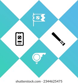 Set Mobile with baseball ball, Whistle, Flag and Baseball bat icon. Vector