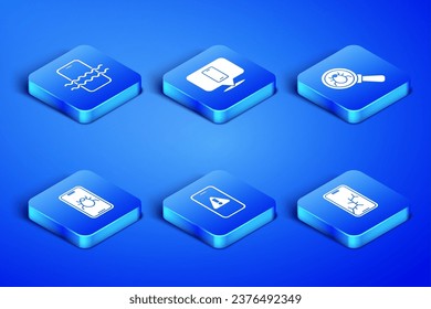 Set Mobile with broken screen, Waterproof phone, exclamation mark, System bug mobile, Phone repair service and  icon. Vector