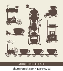 set of mobile cafe in retro style