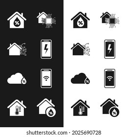 Set Mobile charging battery, Smart home, House humidity, Humidity, with wi-fi wireless,  and temperature icon. Vector