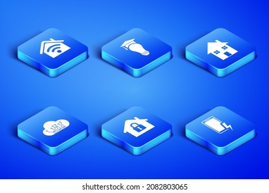 Set Mobile charging battery, Smart home with wi-fi, House under protection, Internet of things, Light bulb and graduation cap and  icon. Vector